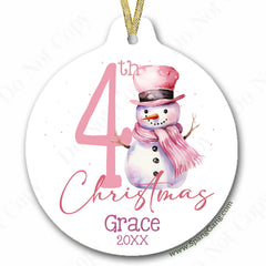 Blue Snowman Ornament 3 inch porcelain with colored ribbon