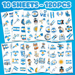 Blue and white Argentina themed temporary tattoos for kids