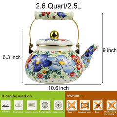 Stovetop compatible enamel teapot with heat resistant handle