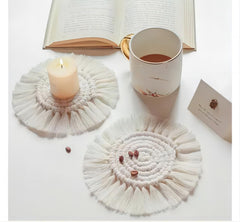 Round white coasters for mugs and cups
