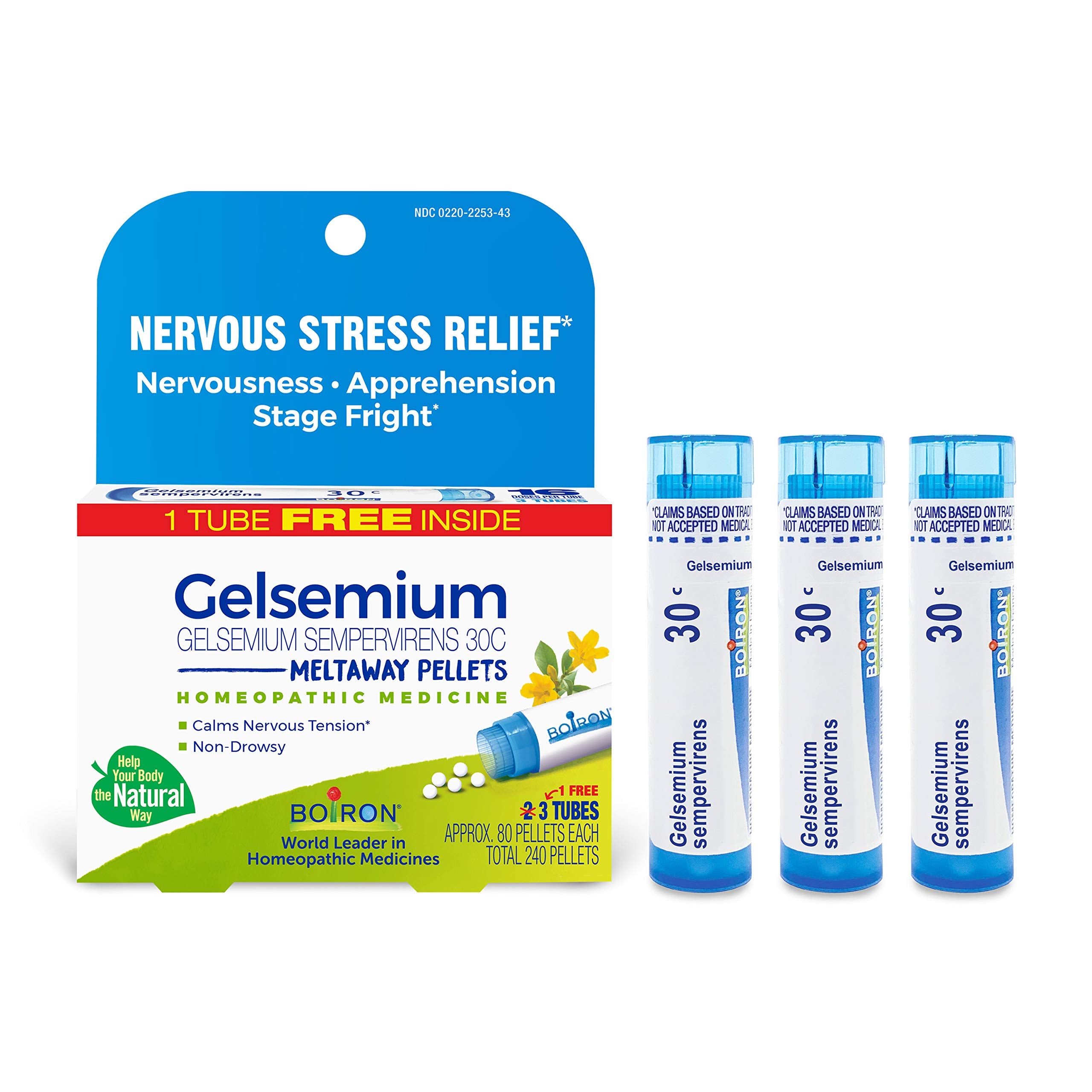 Boiron Gelsemium 30C meltaway pellets box with 3 tubes