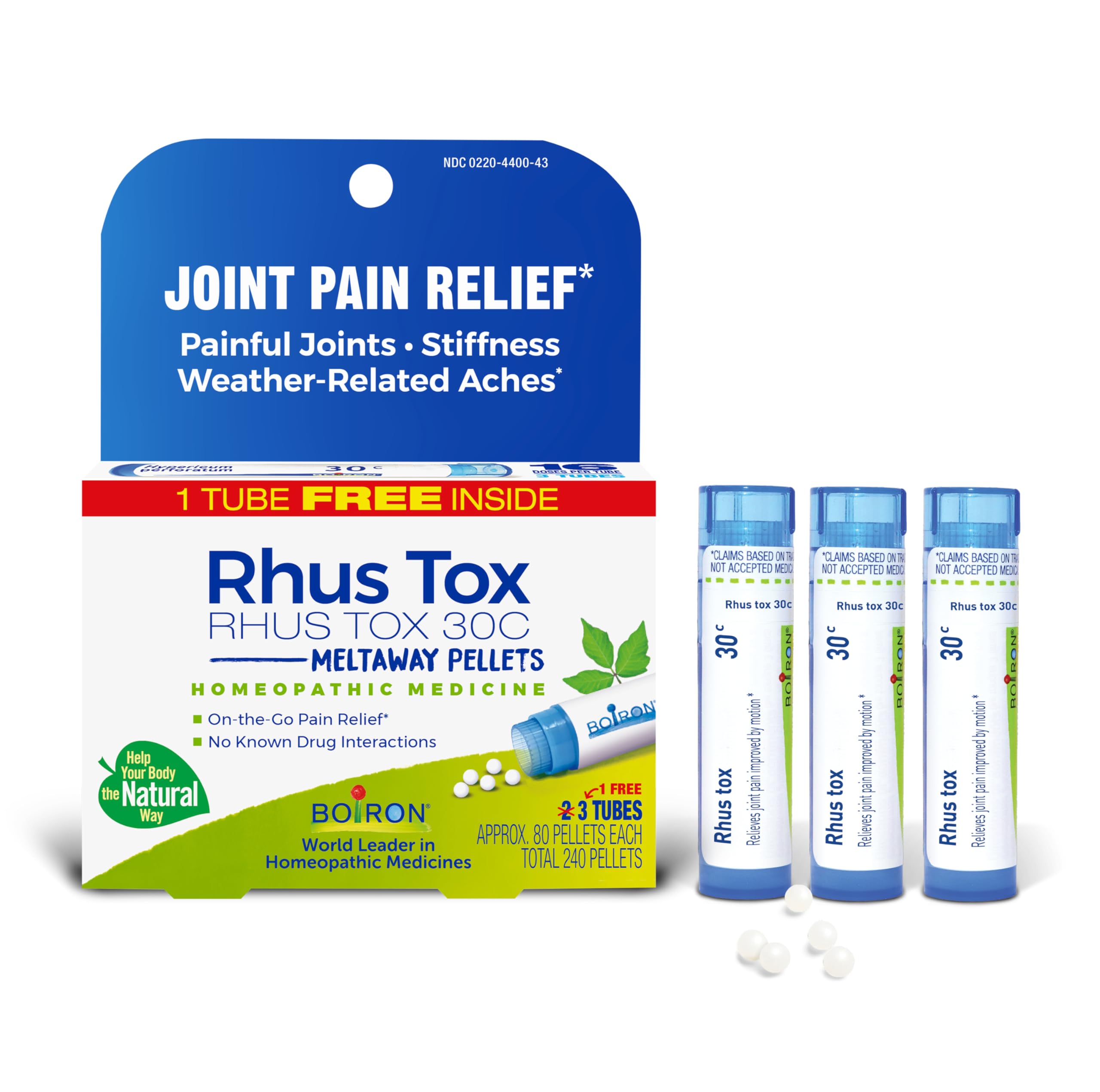 boiron rhus tox 30c pellets packaging for adults and children