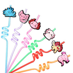 Bokon axolotl straws 24 pack twisty plastic colors blue green orange red purple pink