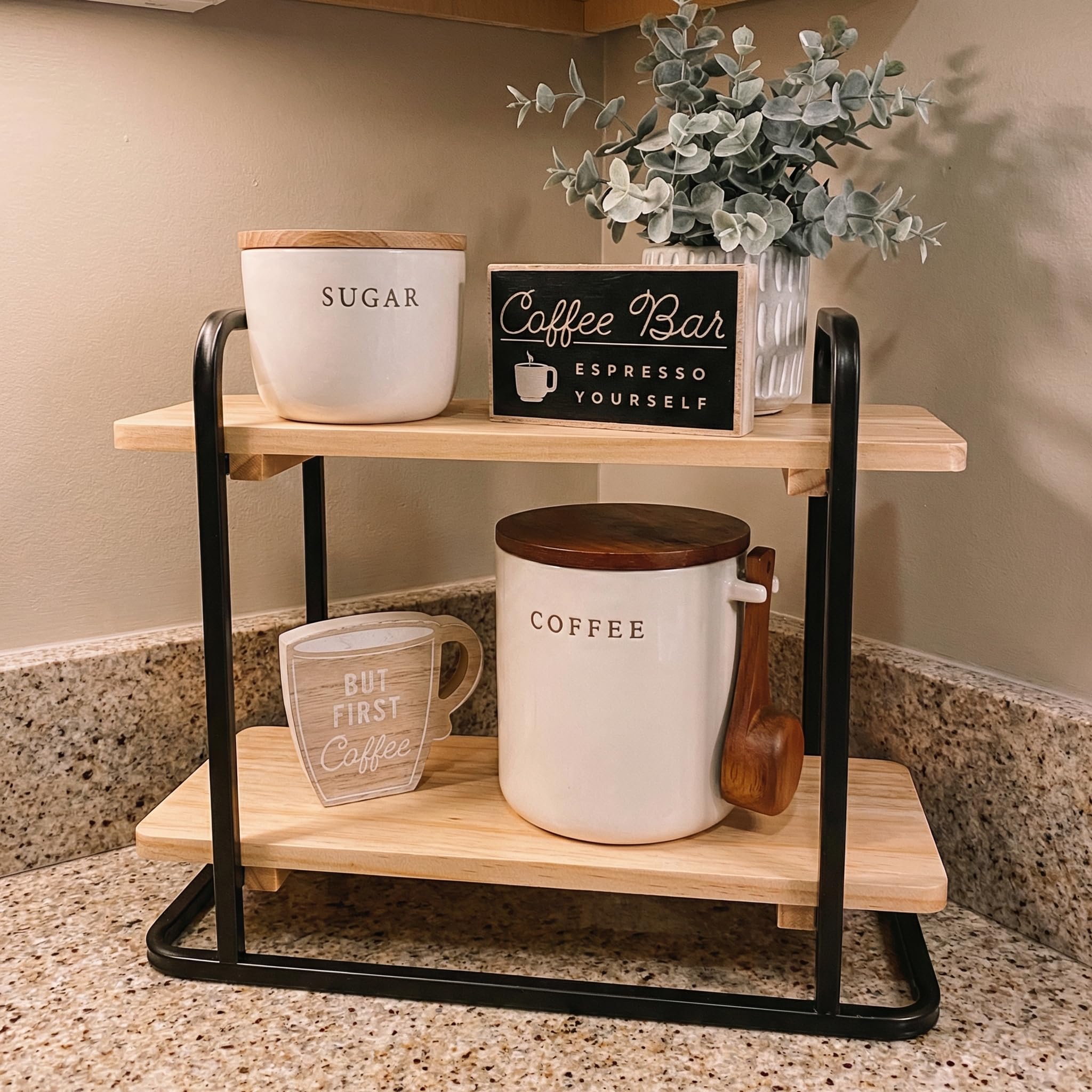 Bokon Coffee Station Organizer two tier wooden tray