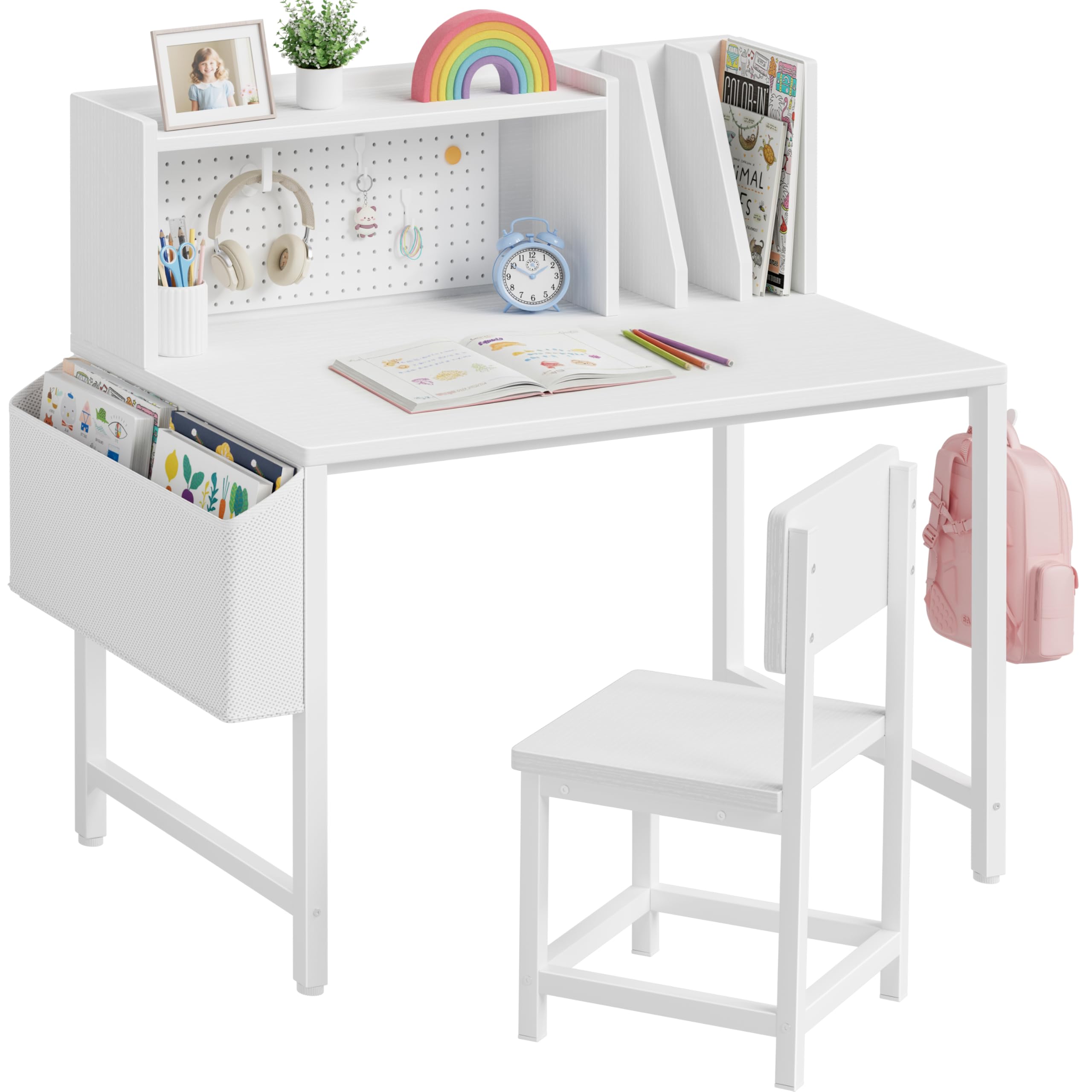 BOLUO kids desk and chair set top view with dimensions 18.5D x 43.7W x 39.6H