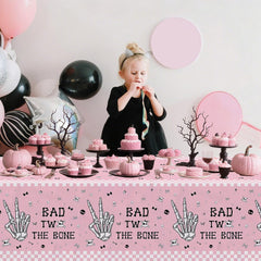 Skeleton themed tablecloth for girls 2nd birthday