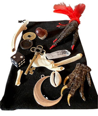 Bone Throwing Divination kit with 13 pieces laid out