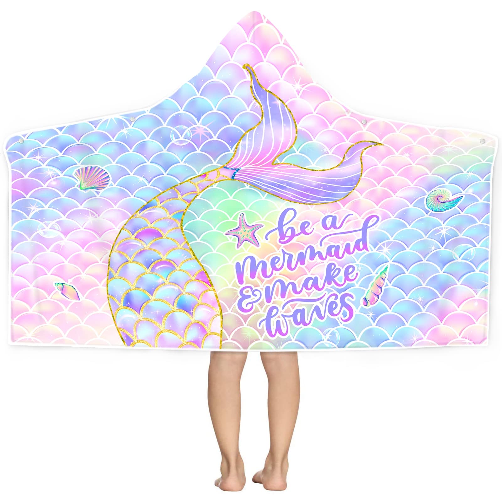 Bonsai Tree Mermaid Beach Towel for Girls with Hood 30x50
