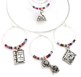 Book Lover gift wine charms with multi purple beads