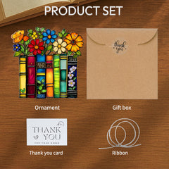 Book ornament faux stained glass window hanging with ribbon