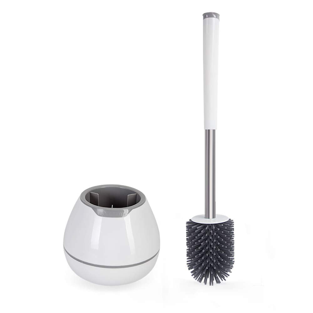 BOOMJOY toilet brush and holder set silicone brush aluminum handle white