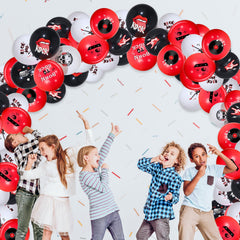 Rock band party decorations with vibrant latex balloons