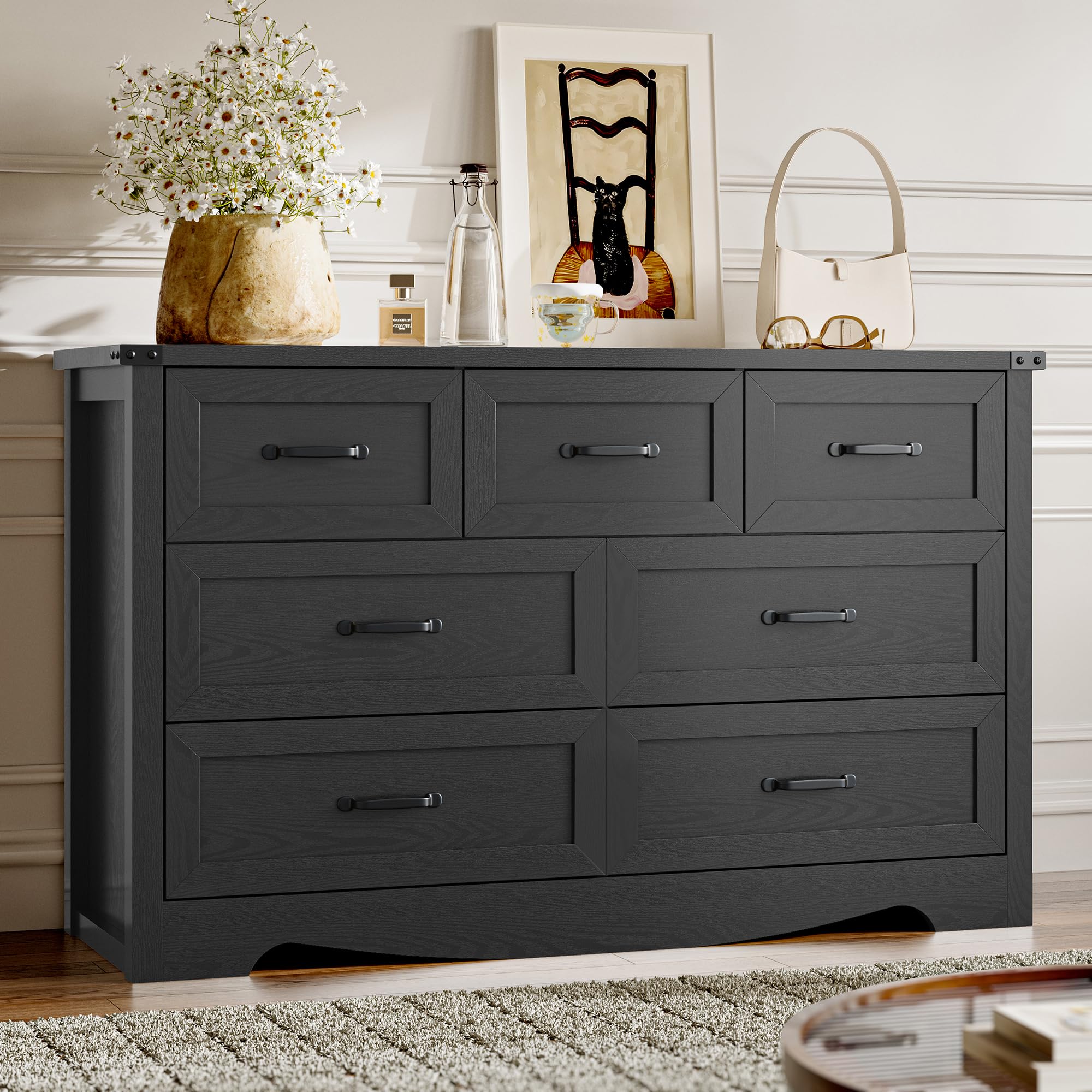 BORNOON 7-Drawer Dresser bedroom setup with modern minimalist design