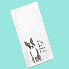 Boston Terrier dog lover microfiber kitchen towel white