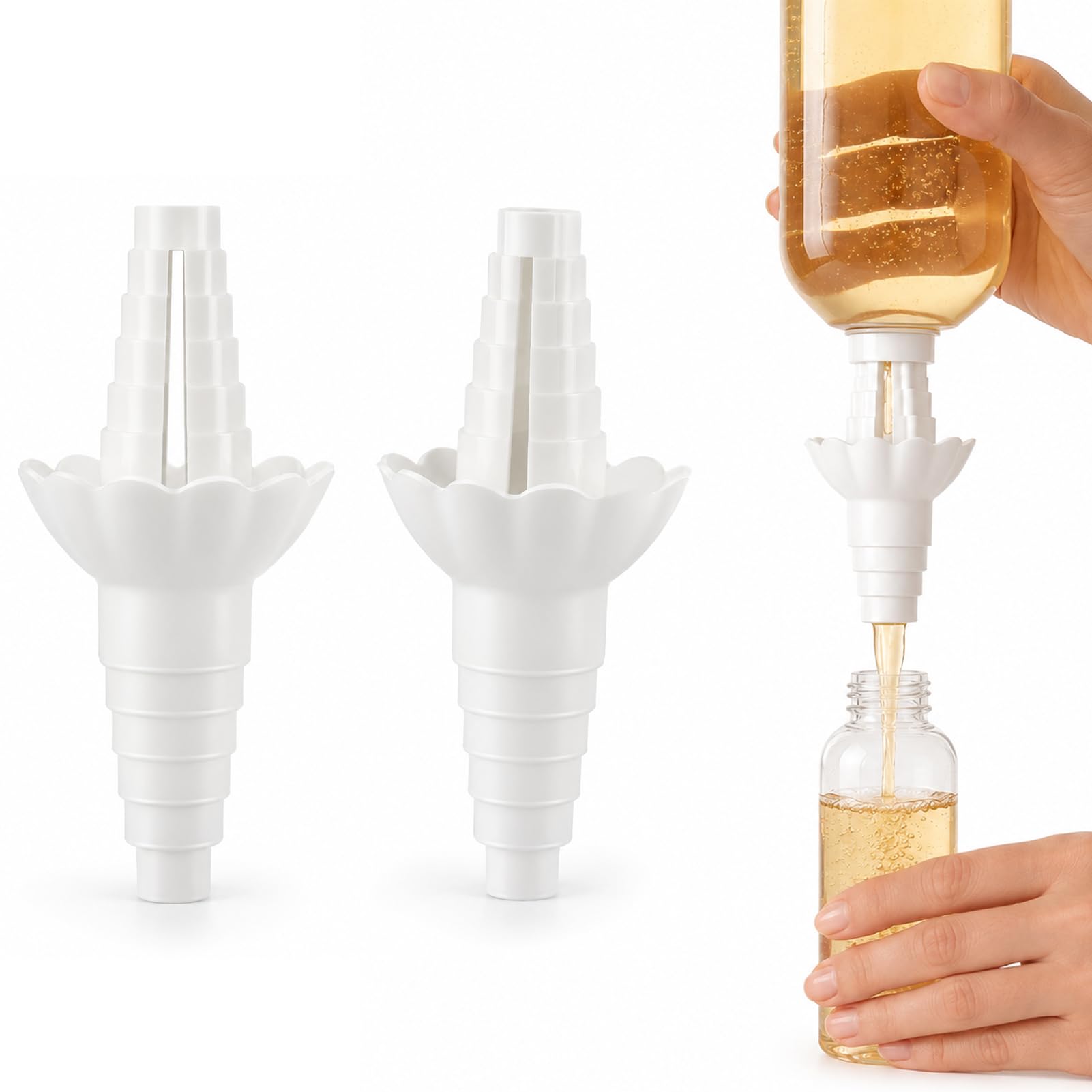 Bottle emptying connectors kit for lotion and shampoo, 2-pack