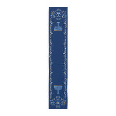 Boxed gift-ready Hanukkah table runner navy blue