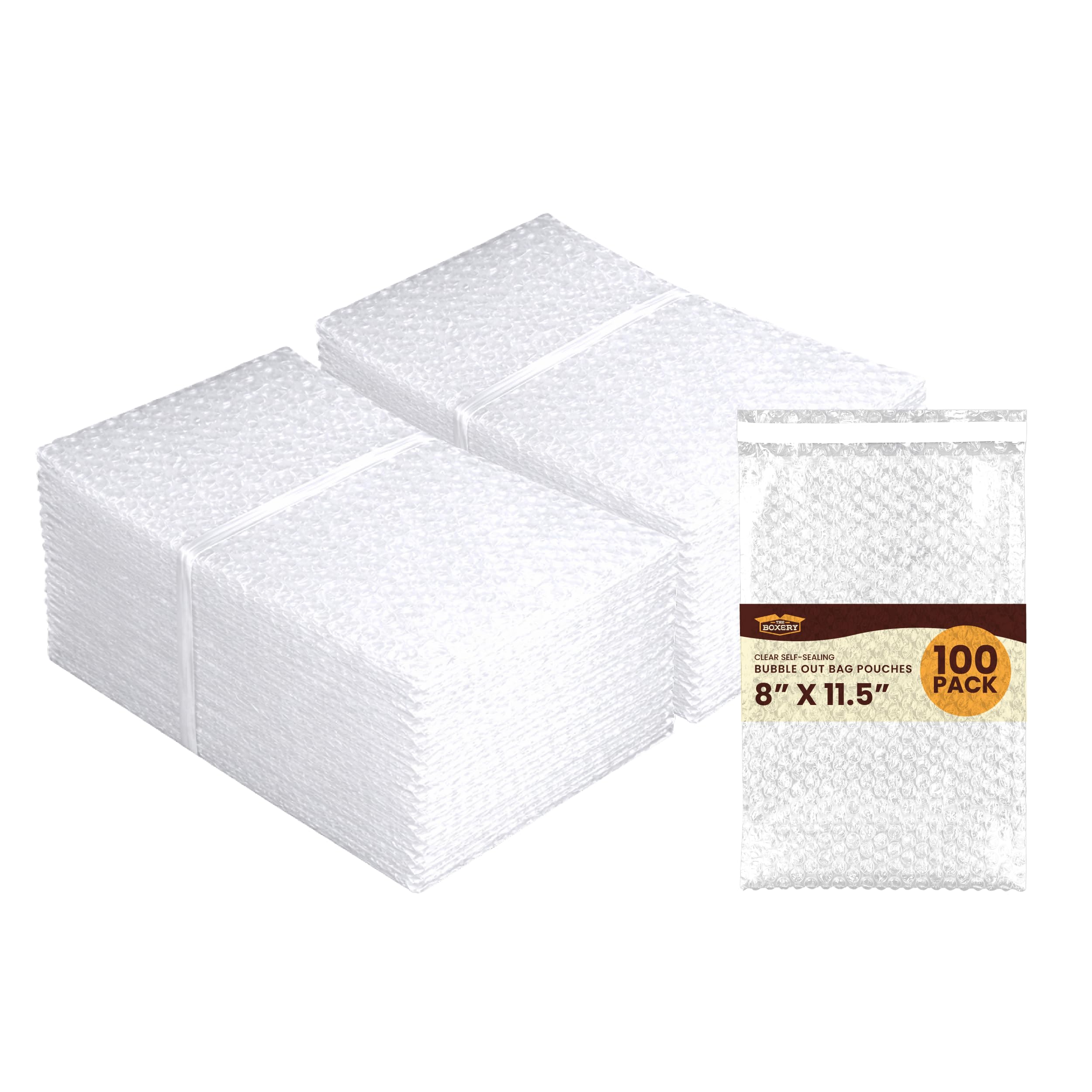 The Boxery 8x11.5 clear bubble out bag pouches 100 pack product image