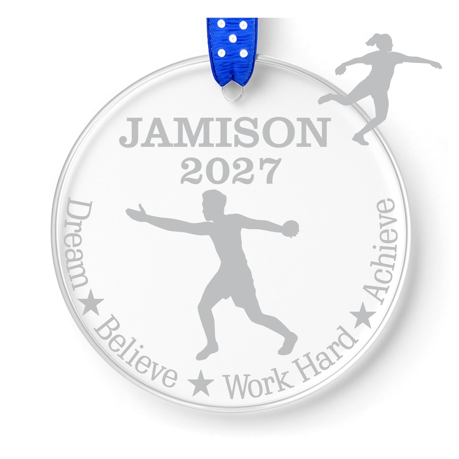 Boys discus thrower ornament in clear acrylic