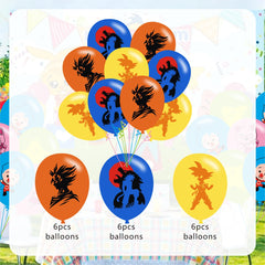 Hanging swirls balloons and cake toppers included in cartoon party kit