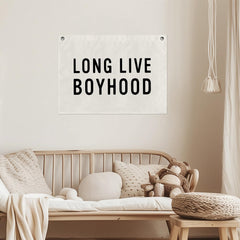 Large canvas wall hanging in a boys room setup