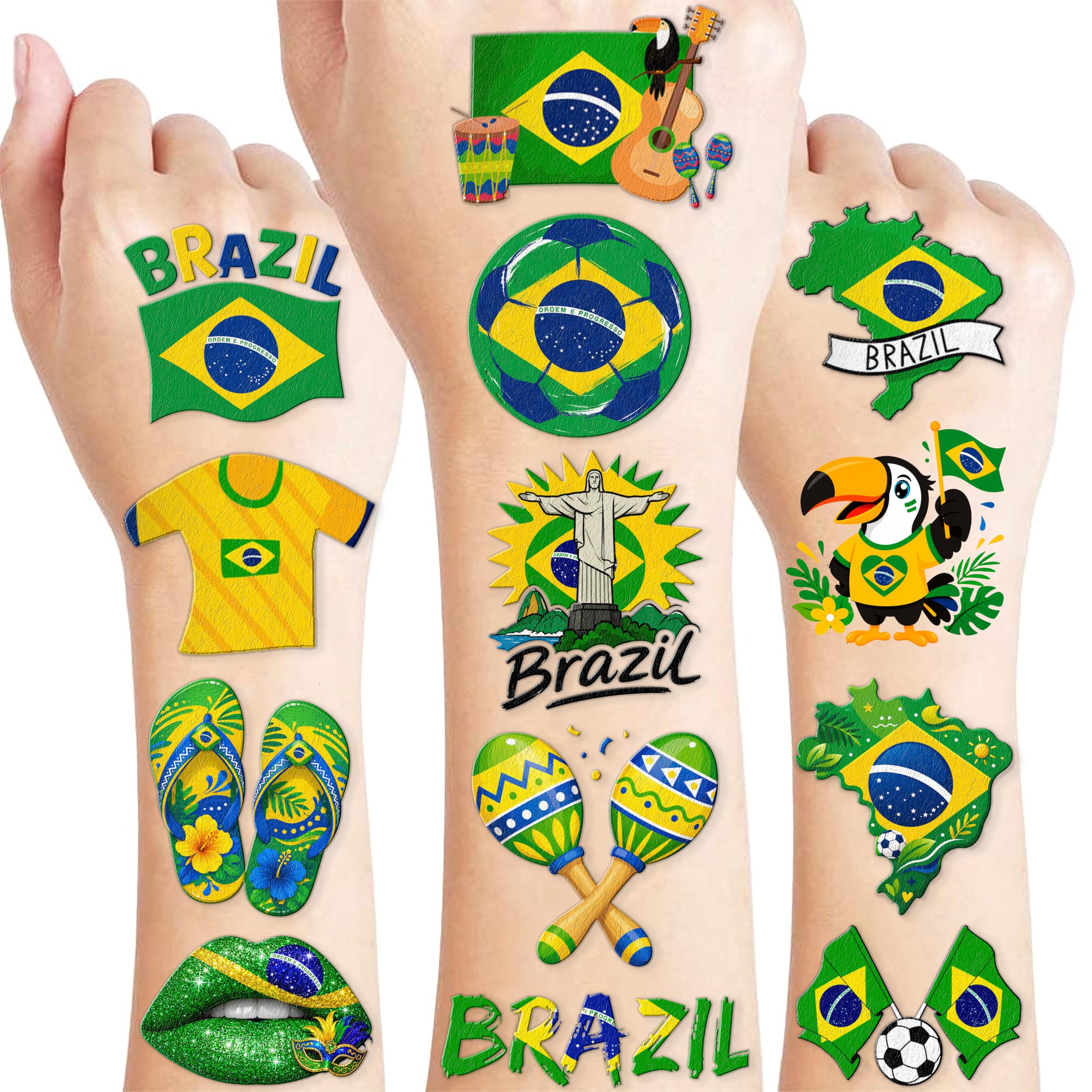 Brazil themed temporary tattoos for kids 120pcs set packaging