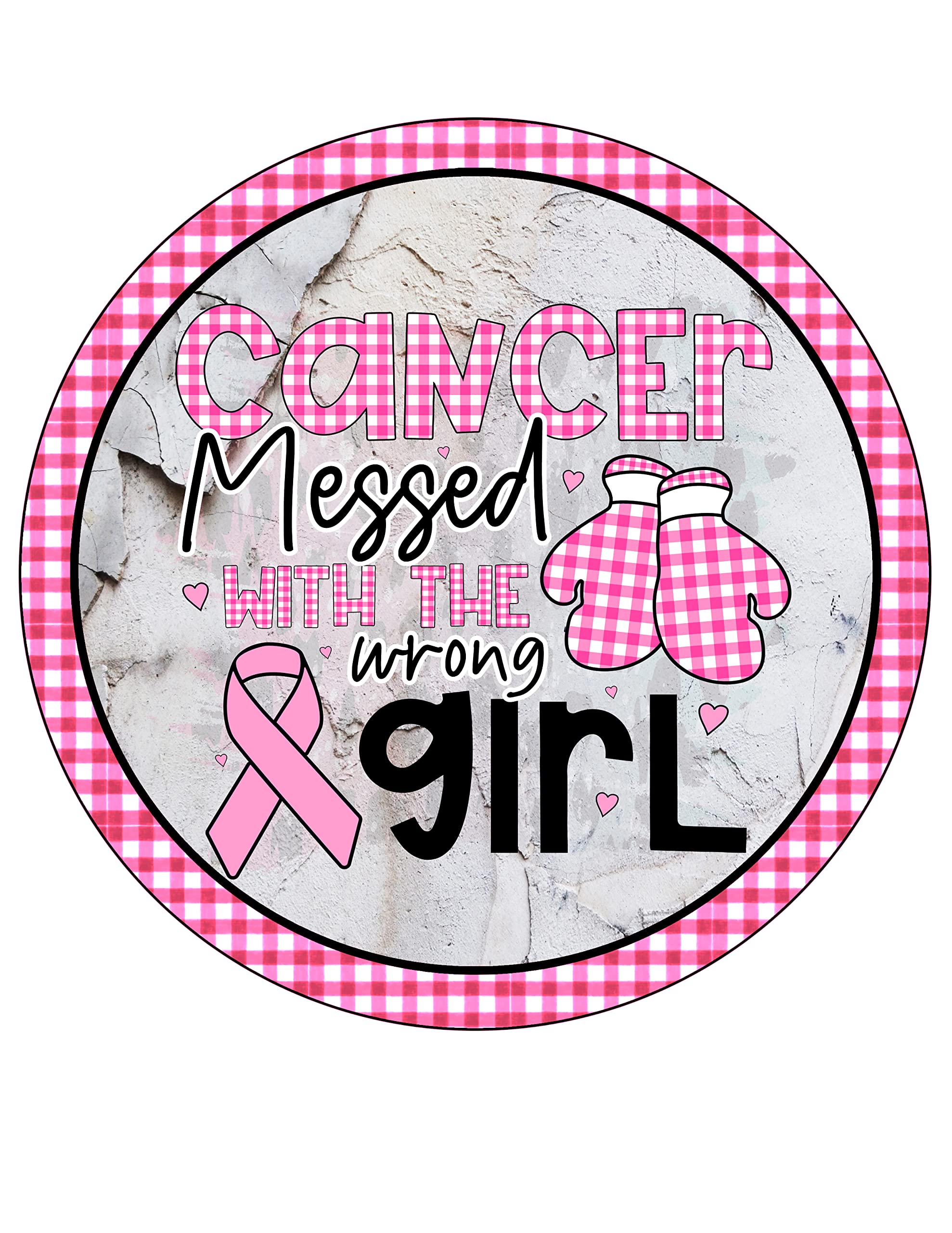 Breast Cancer Awareness Wreath Signs 8 inch round wood sign for wall or door decor