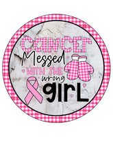 Breast Cancer Awareness Wreath Signs 8 inch round wood sign for wall or door decor