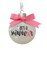 I am a Survivor Breast Cancer Christmas Ornament White 4 inch disc