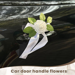 Car door handle floral accents for wedding party vehicles