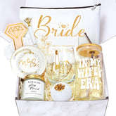 11 item bridal shower gift box contents including glass cup