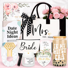 Gift box for bridal shower featuring wifey era cup and tote bag