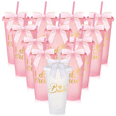 Bridesmaid plastic tumbler 24oz with straw lid in pink