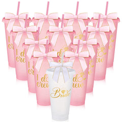 Bridesmaid plastic tumbler 24oz with straw lid in pink