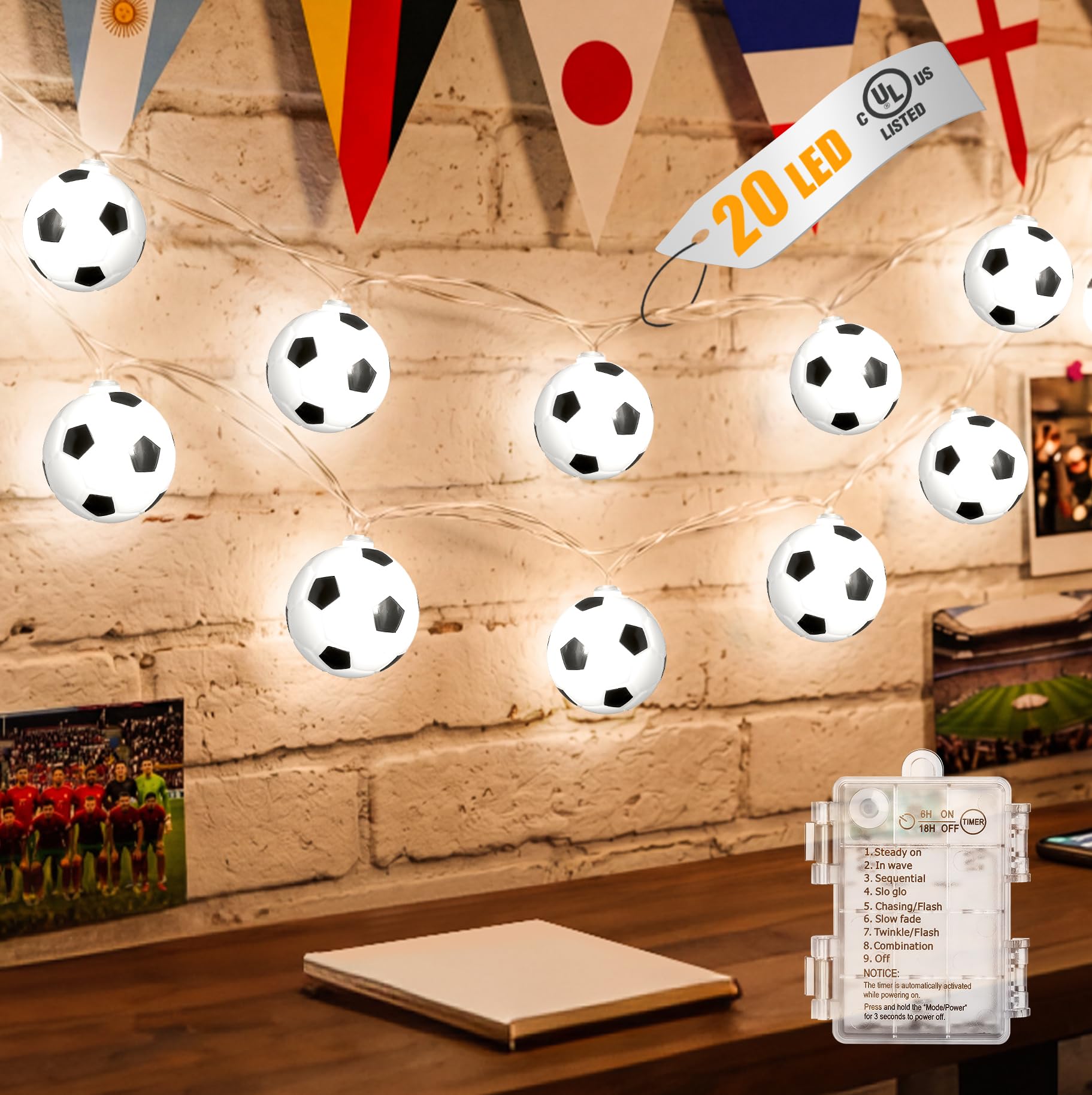 Brightown soccer decoration with 11FT 20LEDs string lights