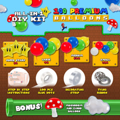 Bros Party Decorations balloon arch kit on display