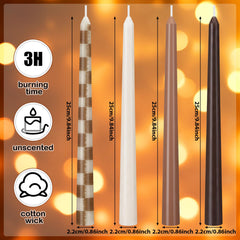 Brown checkered taper candle designed for candlesticks