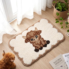 Highland cow motif bathroom rug with non-slip backing