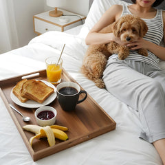 Bed tray for eating acacia wood with handles