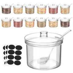 Bruislard 12 piece acrylic sugar containers with lids and spoons