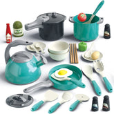 Bruvoalon 32Pcs kids play kitchen set with green color