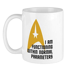 BSM 11oz coffee mug with I Am Functioning Within Normal Parameters front view