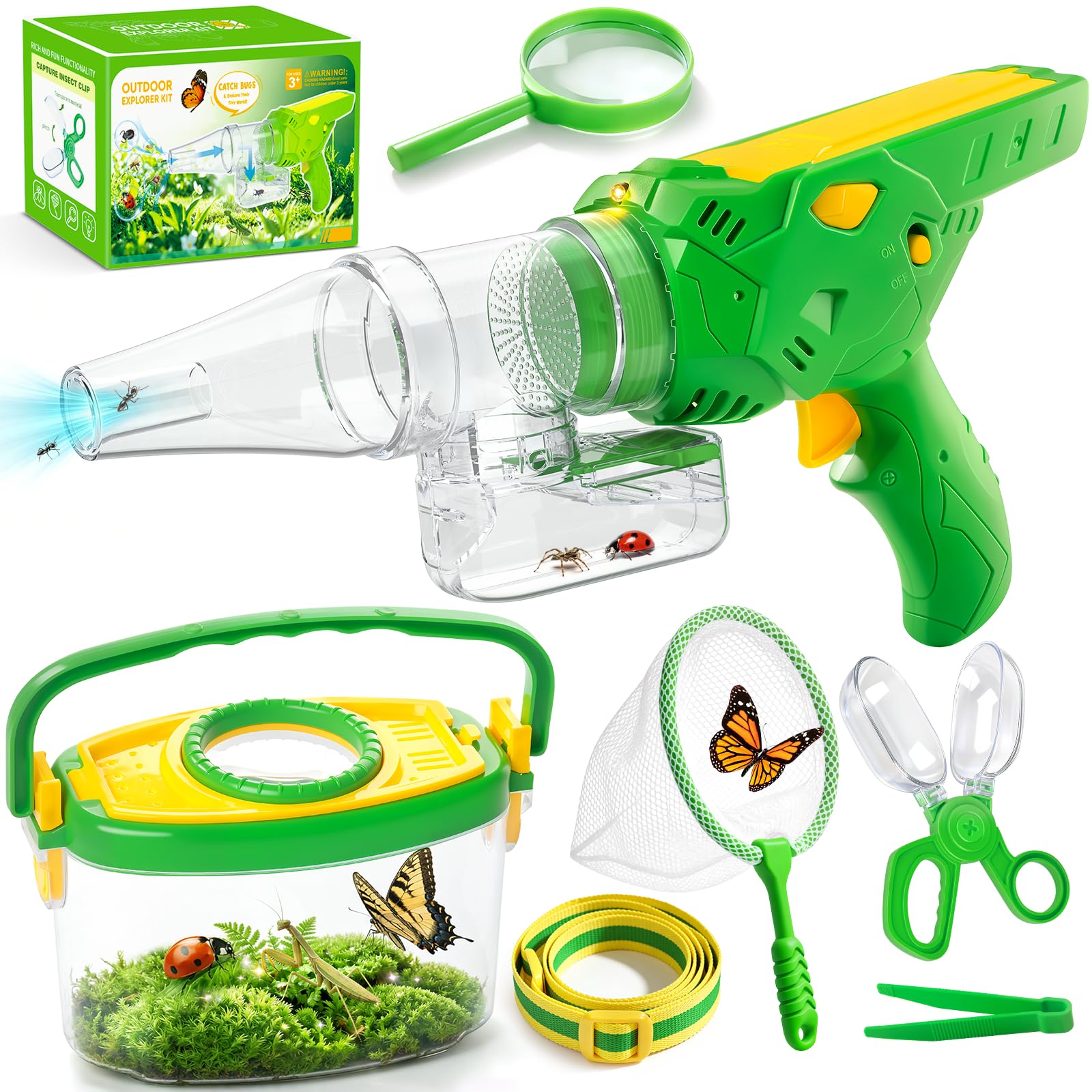 Bug catcher for kids 3-12 with vacuum and release container