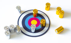 Bullet shell magnets set with six silver and six yellow shells