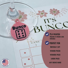 Close up of bunco wine charm showing dice marker and clasp