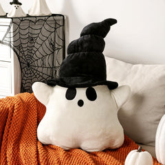Bunny Chorus ghost pillow with black witch hat
