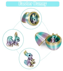 Articulated rabbit fidget toy inside bunny egg packaging