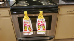 100% cotton burgundy kitchen towel with crochet top for hanging