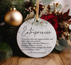 Back of Entrepreneur Ornament Ceramic can be personalized with a marker