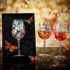 Butterfly design hand painted wine glass for wine juice cocktails