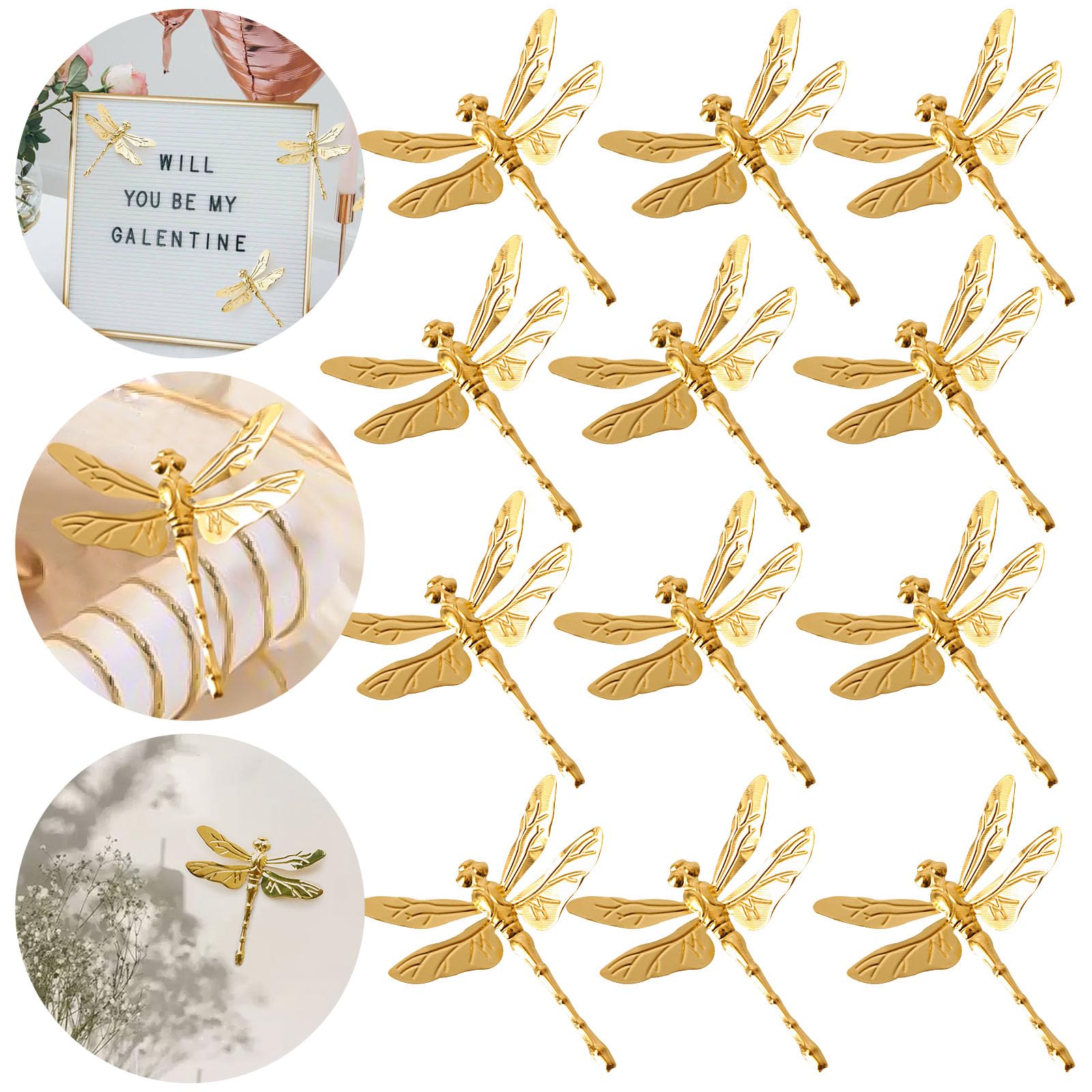 BYBOUS 12Pcs Gold Wall Decor dragonfly set 2.75in each